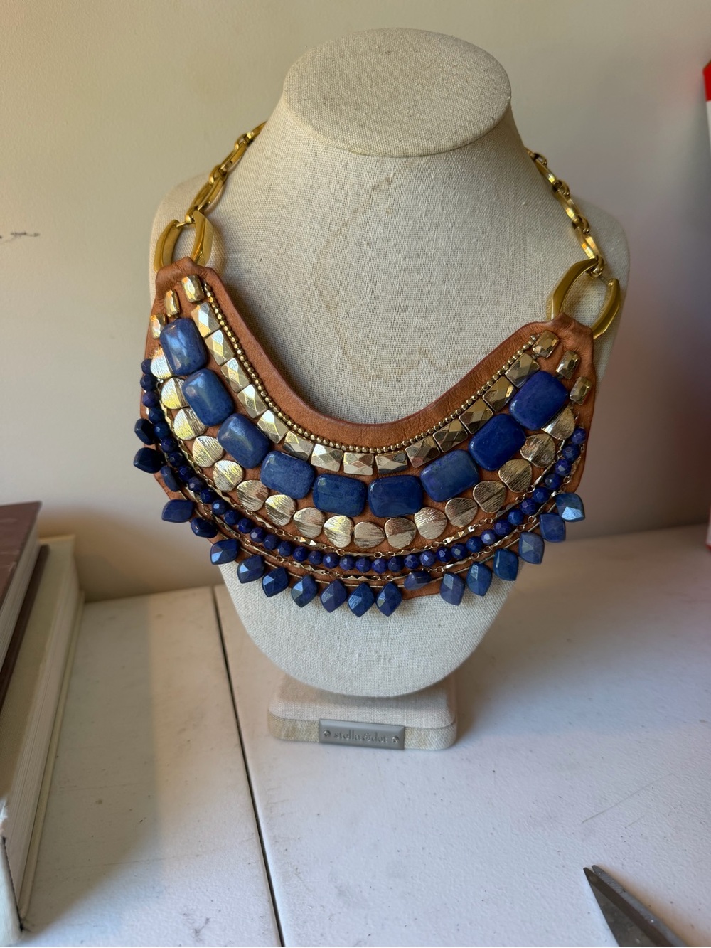 Stella & Dot Gold and Blue Statement Bib Necklace - Women Jewelry